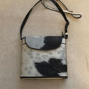 Super chic genuine leather calf hair white and black crossbody bag